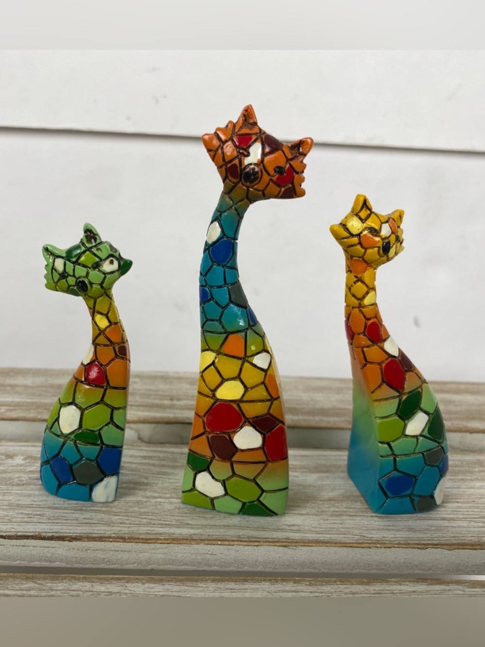 Multicolor Mosaic Art Cat Figurines 3 Cats colorful - Picture 4 of 10